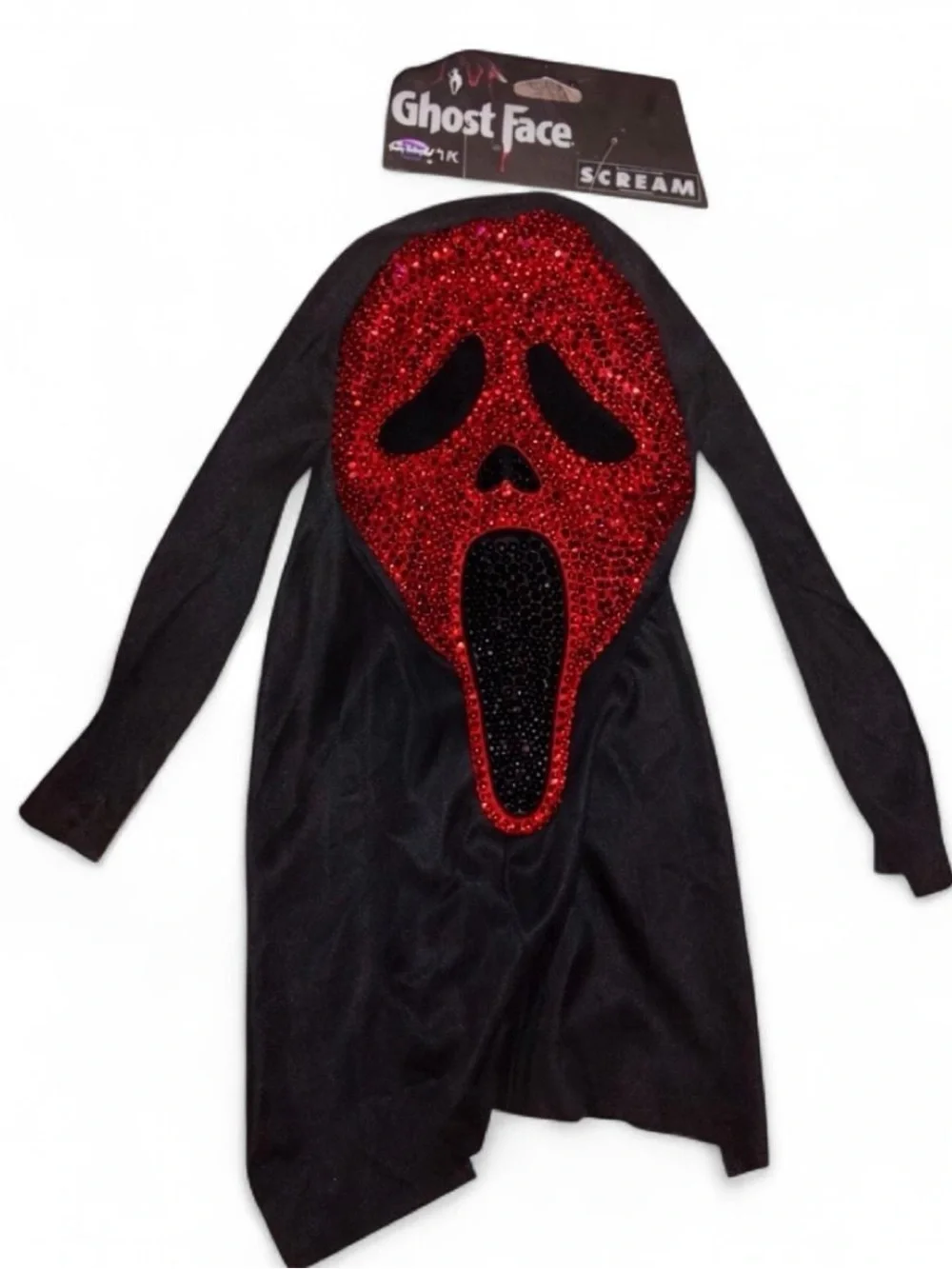Siam Red & Jet Black Crystal Diamond Sparkly Ghost Face Scream Horror Mask New